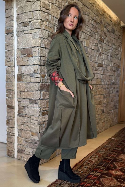 Sola Smart Tech Cowl Cocoon Dress Khaki